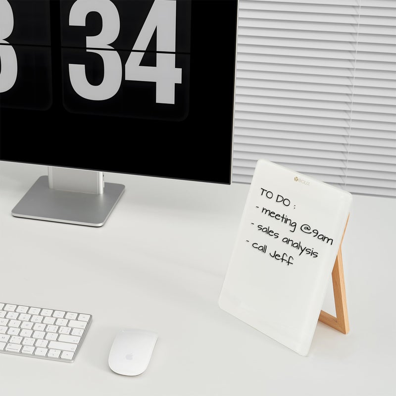 YEOUX Desktop Glass Whiteboard with Reversible Wood Stand  Small White Board  Mini Dry Erase Whiteboard Easel for Desk  Reusable Desk Notepad 9.5""x6.7"" for Home  Office  Accessories Included  Yeoux - Image 5
